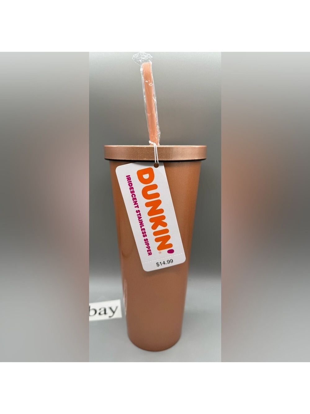 Dunkin' 24oz Stainless Sipper Tumbler with Straw Iridescent GOLD - NWT